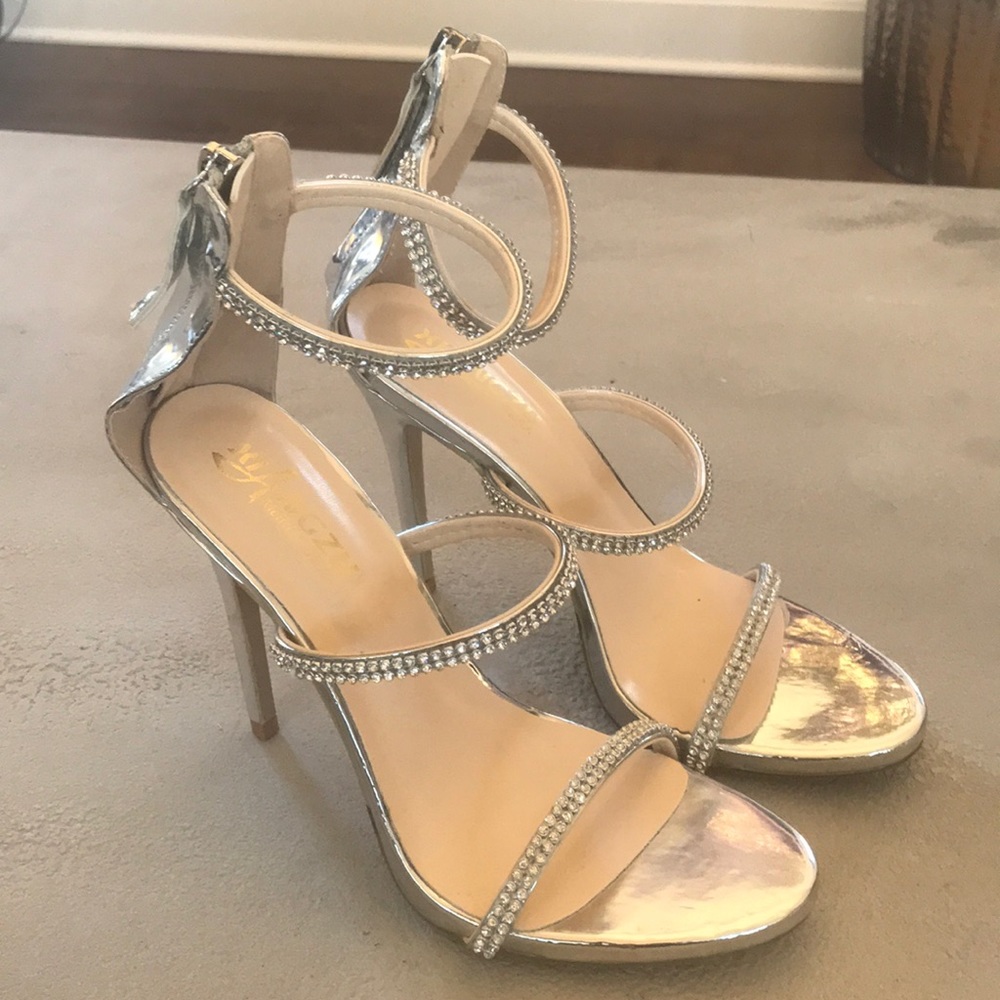 Dress Heel Rhinestone Silver Sandals
